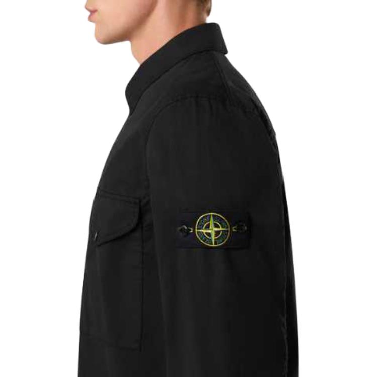 Sizing 스톤아일랜드 FW24 로고 피케 코튼 집 셔츠 자켓 블랙 남성 아우터웨어 811510210-V0029