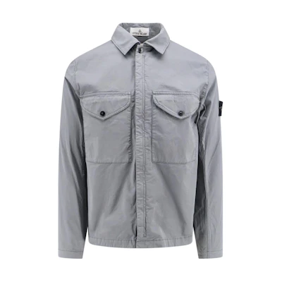 Stone Island FW24 Logo Zip-Up Collar Cotton Shirt Jacket Men’s Grey 811510210-V0066