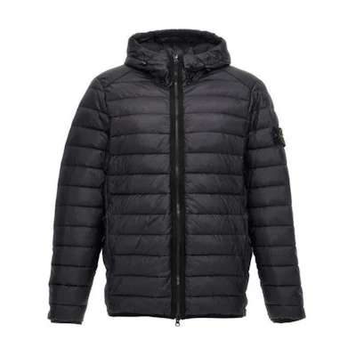 STONE ISLAND FW24 Logo Zip Hoodie Puffer Jacket Unisex Blue 811540324A0020
