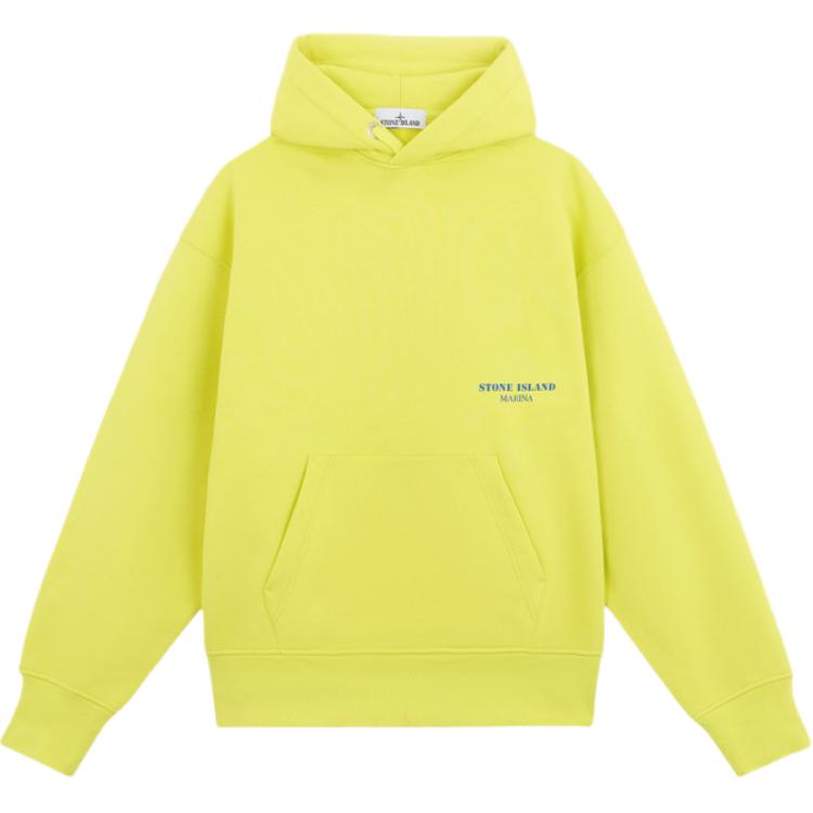 Stone Island FW24 Marina Yellow Logo Print Fleece Hoodie for Men 8115638X5-V0030