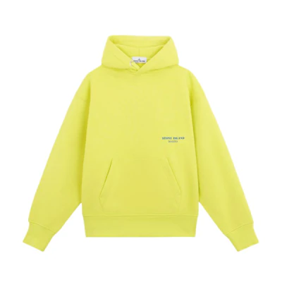 Stone Island FW24 Marina Yellow Logo Print Fleece Hoodie for Men 8115638X5-V0030
