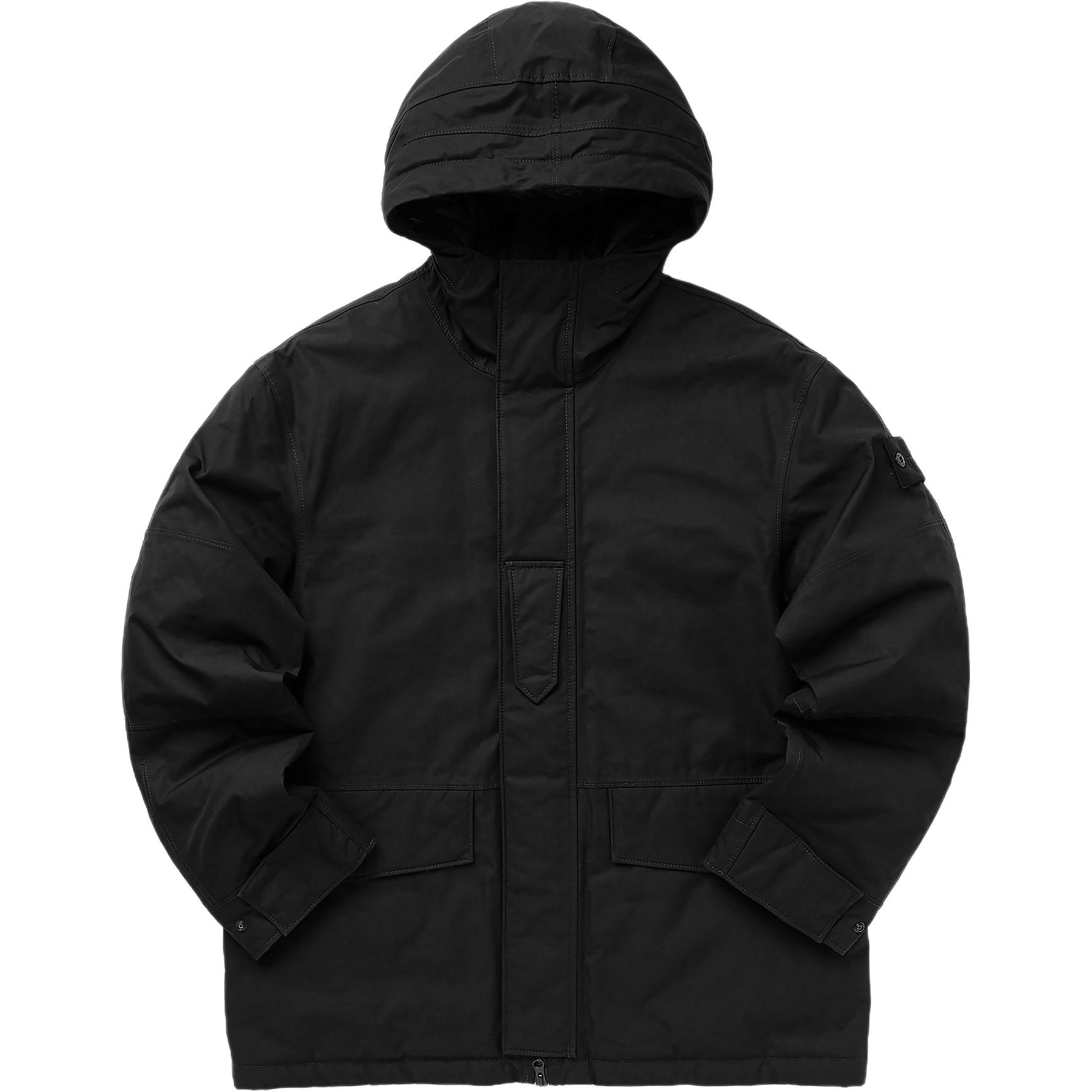 Order Stone Island FW24 微斜紋黑色連帽長版羽絨外套 811570726-V0029