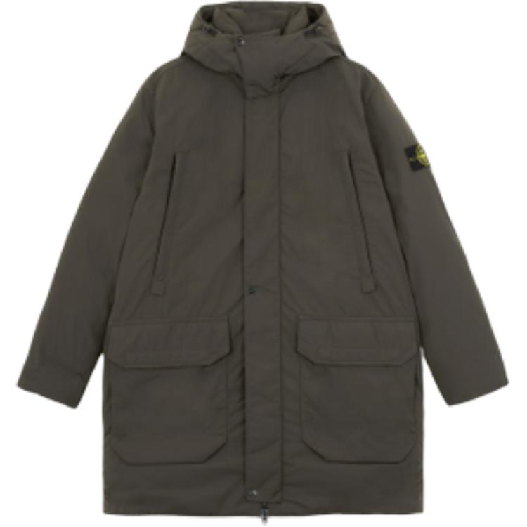 STONE ISLAND FW24 Micro Twill Hooded Mid-Length Down Jacket Green Men’s 811570726-V0065