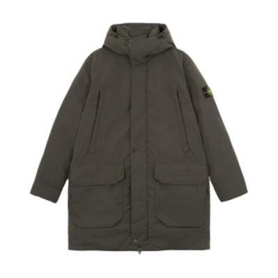 STONE ISLAND FW24 Micro Twill Hooded Mid-Length Down Jacket Green Men’s 811570726-V0065