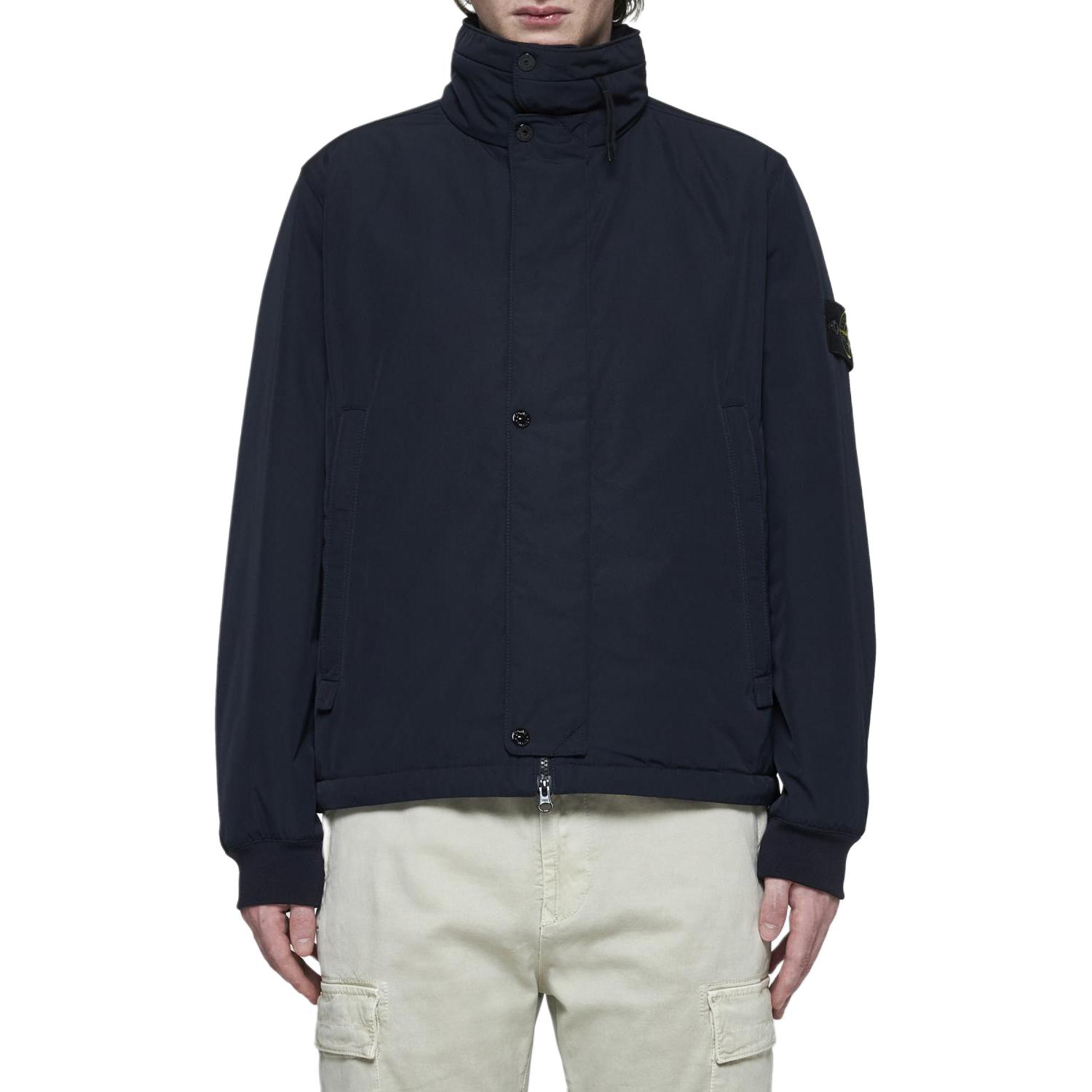 Stone Island FW24 Micro Twill Navy Blue Badge Pocket Zip-Up Cotton Jacket Men 811543726-V0020