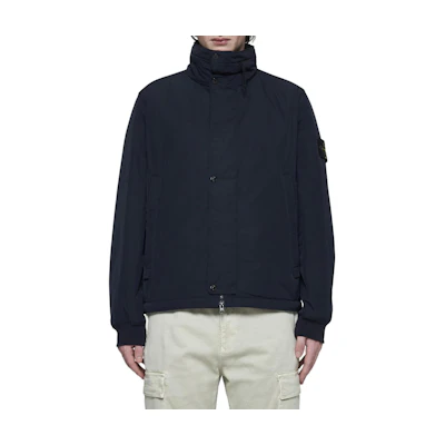 Stone Island FW24 Micro Twill Navy Blue Badge Pocket Zip-Up Cotton Jacket Men 811543726-V0020