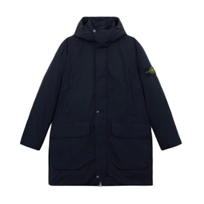 STONE ISLAND FW24 Micro Twill Navy Blue Hooded Long Down Jacket Mens 811570726-V0020