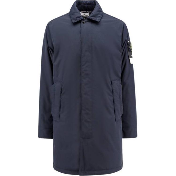 Stone Island FW24 Micro Twill Navy Blue Zip-Up Long Jacket for Men 811570626-V0020
