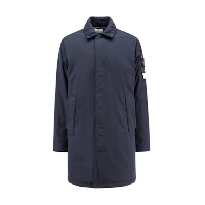 Stone Island FW24 Micro Twill Navy Blue Zip-Up Long Jacket for Men 811570626-V0020