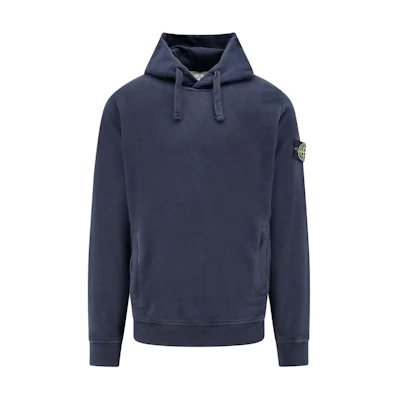 STONE ISLAND FW24 Navy Blue Pullover Hoodie with Logo Print for Men. 811560820-V0020