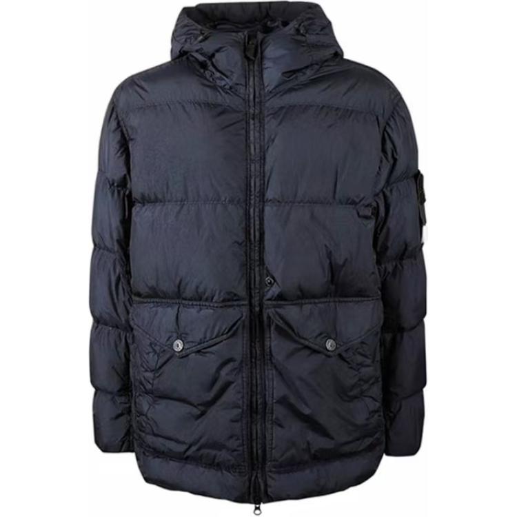 Stone Island FW24 Navy Blue Windproof Logo Hooded Puffer Jacket Unisex 811540723-V0020