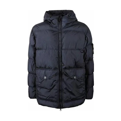 Stone Island FW24 Navy Blue Windproof Logo Hooded Puffer Jacket Unisex 811540723-V0020
