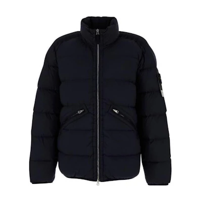 STONE ISLAND FW24 Nylon Down-TC Blue High-Neck Logo Jacket for Men. 811543028-V0020