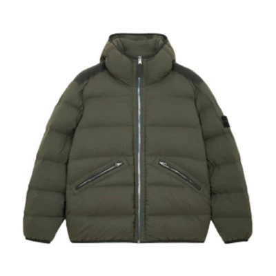 STONE ISLAND FW24 Nylon Down-TC Logo Hooded Jacket Green Unisex Puffer Coat. 811543128-V0059