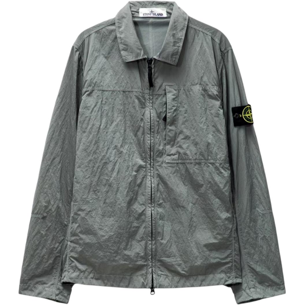 Stone Island FW24 Nylon Metal Badge Zip-Up Shirt Jacket Grey  Outerwear 811511819-V0060
