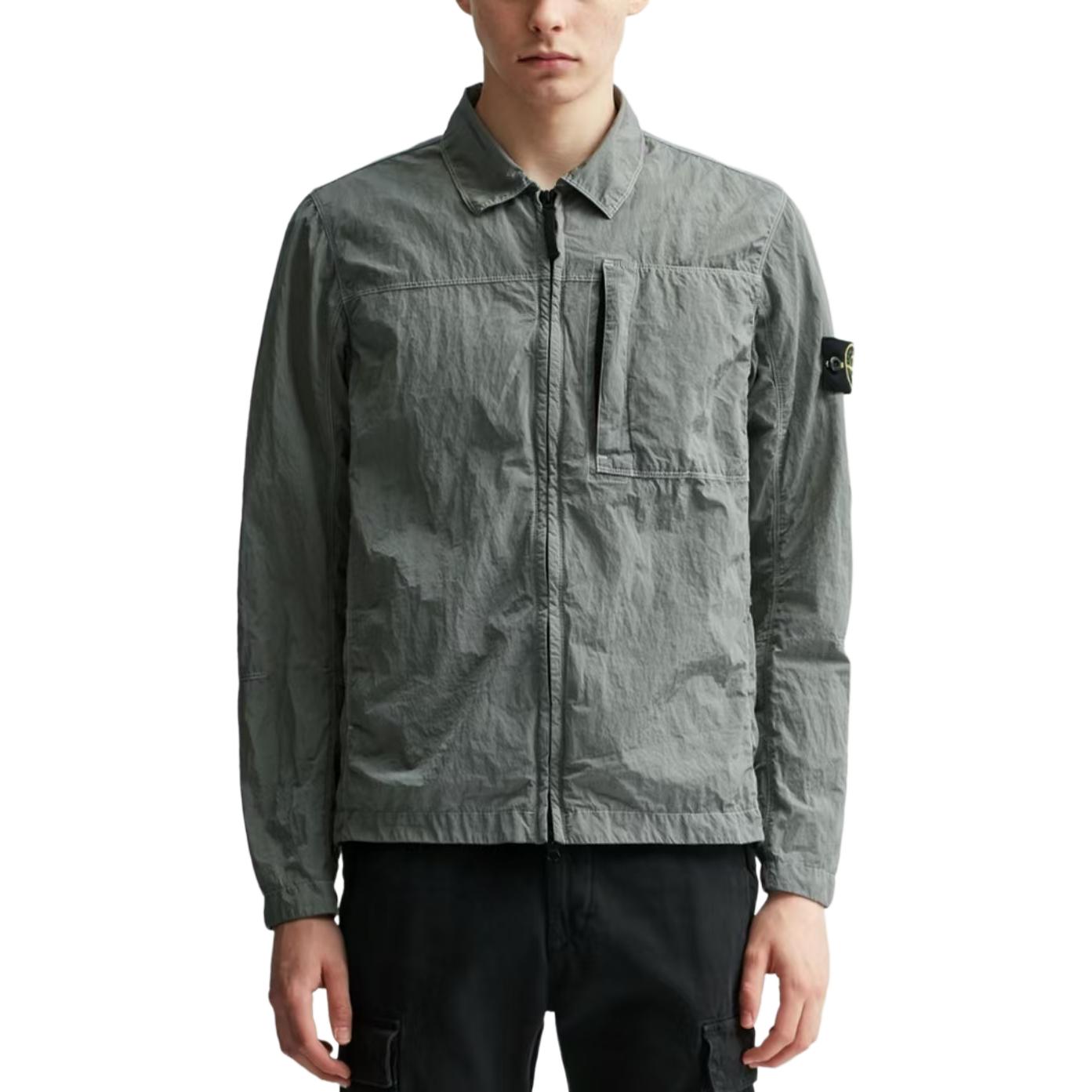 Shop 스톤아일랜드 FW24 나일론 메탈 배지 지퍼 셔츠 자켓 그레이 아우터웨어 811511819-V0060