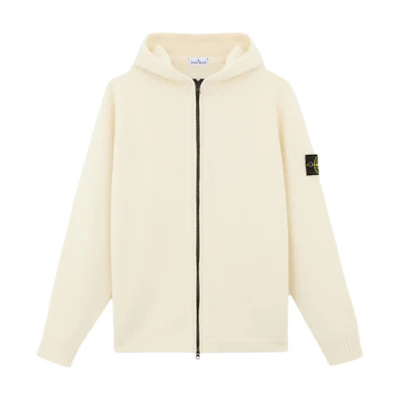 Stone Island FW24 Off-White Wool Zip-Up Knit Hooded Jacket 8115567A3-V0099