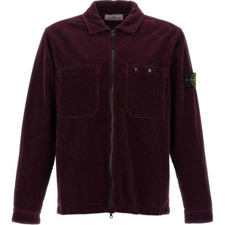 Stone Island FW24 Organic Cotton Corduroy Logo Jacket Red Mens Long Sleeve 811511604-V0011
