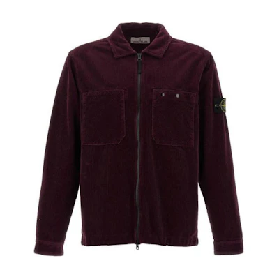 Stone Island FW24 Organic Cotton Corduroy Logo Jacket Red Mens Long Sleeve 811511604-V0011