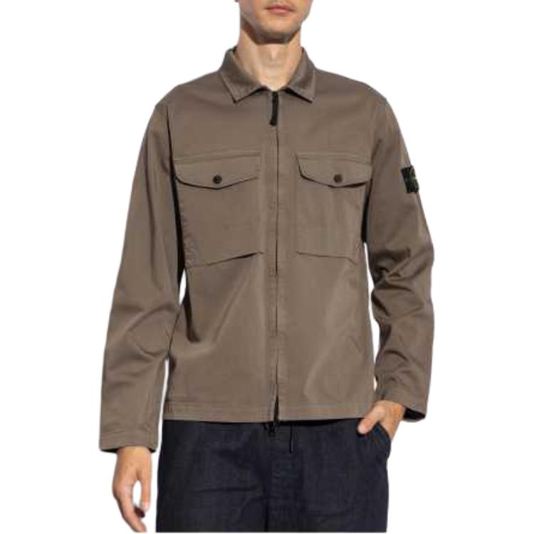 STONE ISLAND FW24 Organic Cotton Logo Sleeve Patch Zip Jacket Brown  Shirt 811512808-V0075 圖 4