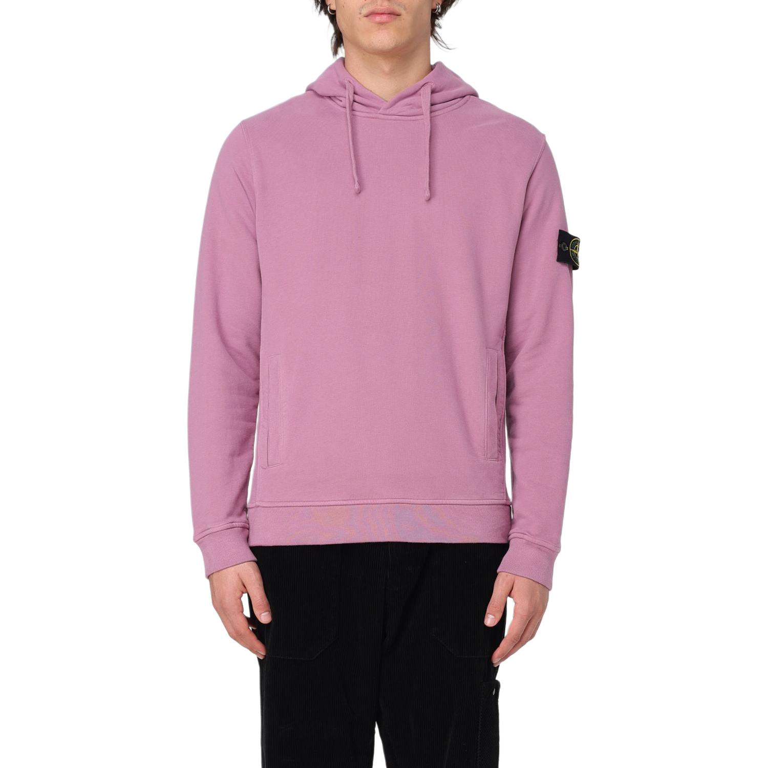 Stone Island FW24 Pink Pullover Hoodie with Logo Print and Drawstring 811560820-V0086