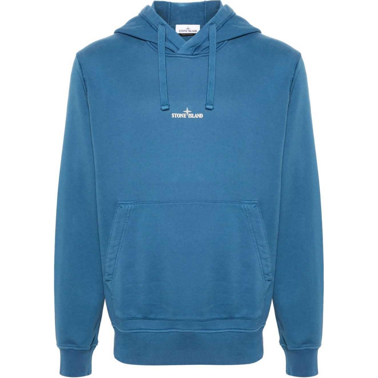 Stone Island FW24 Plain Logo Drawstring Hoodie Blue 811566283-V0024