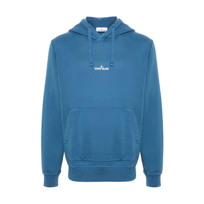 Stone Island FW24 Plain Logo Drawstring Hoodie Blue 811566283-V0024