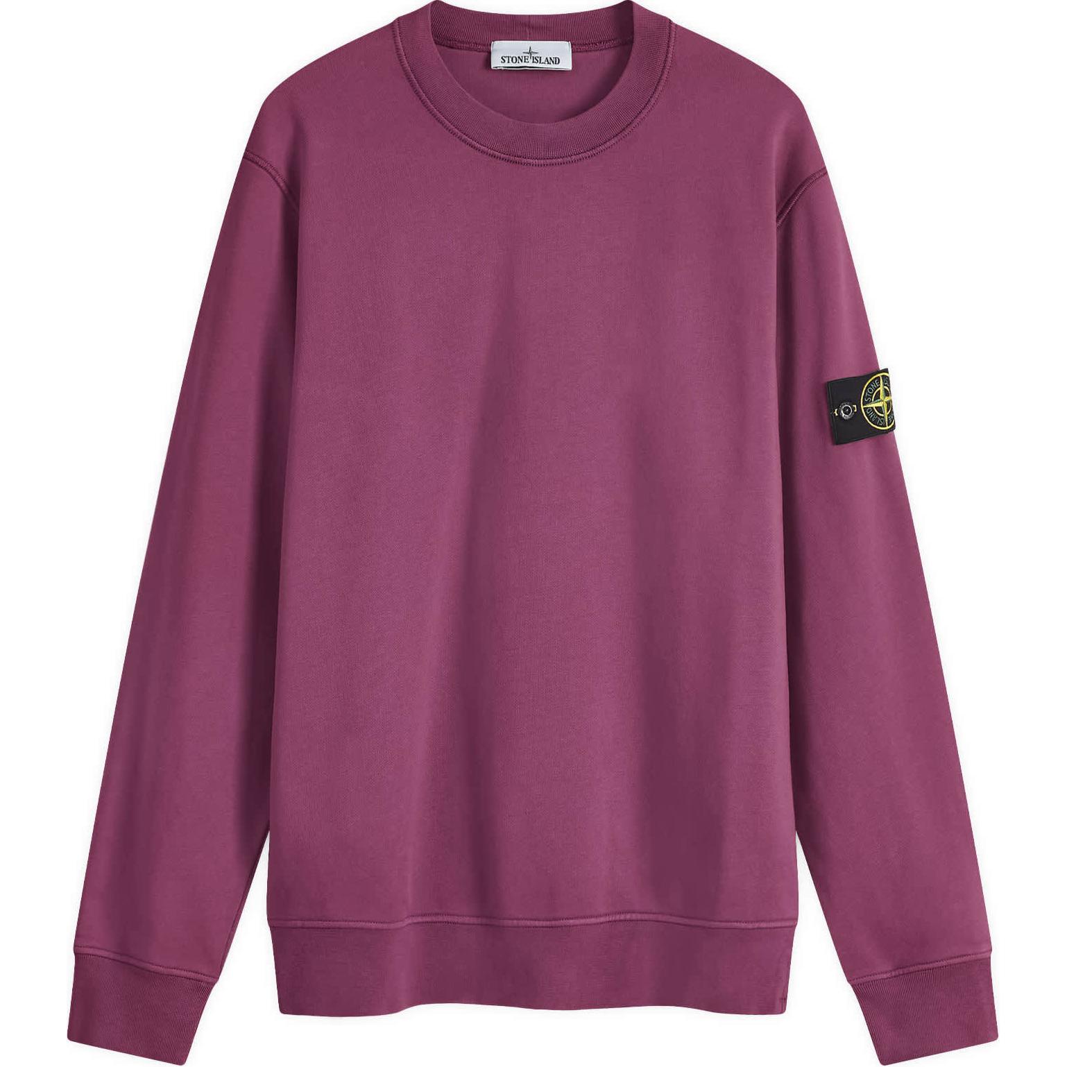 Stone Island FW24 Purple Logo Crewneck Sweatshirt with Ribbed Cuffs 811563051-V0011
