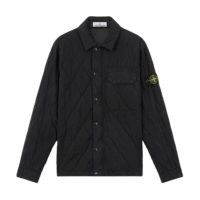 STONE ISLAND FW24 Quilted Shirt Jacket, Unisex Black Single Pocket Design. 8115Q0633-V0029