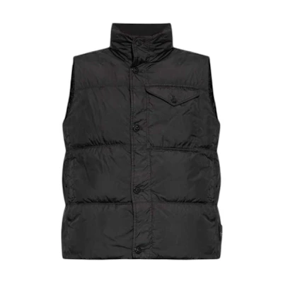 Stone Island FW24 Recycled Nylon Quilted Logo High-Neck Down Vest Unisex Black 8115G0223-V0029
