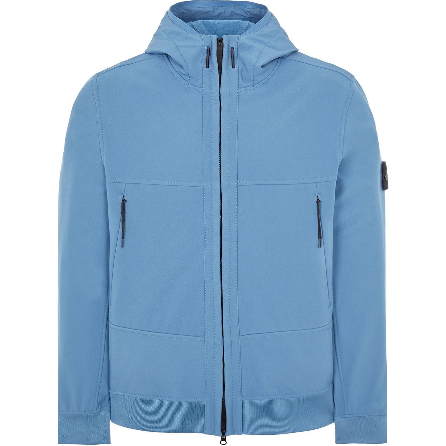 Stone Island FW24 Soft-Shell Prussian Blue Hooded Jacket Windproof Waterproof Unisex 8115Q0322-V0124