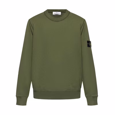 STONE ISLAND FW24 Unisex Green Logo Crewneck Sweatshirt with Ribbed Cuffs 811563051-V0059