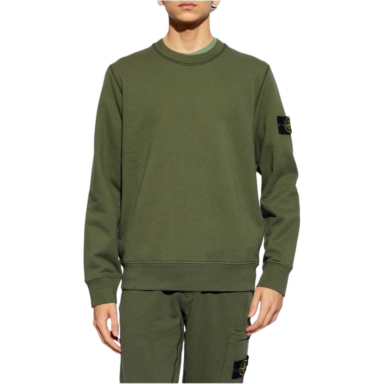 STONE ISLAND FW24 Unisex Green Logo Crewneck Sweatshirt with Ribbed Cuffs 811563051-V0059 圖 3