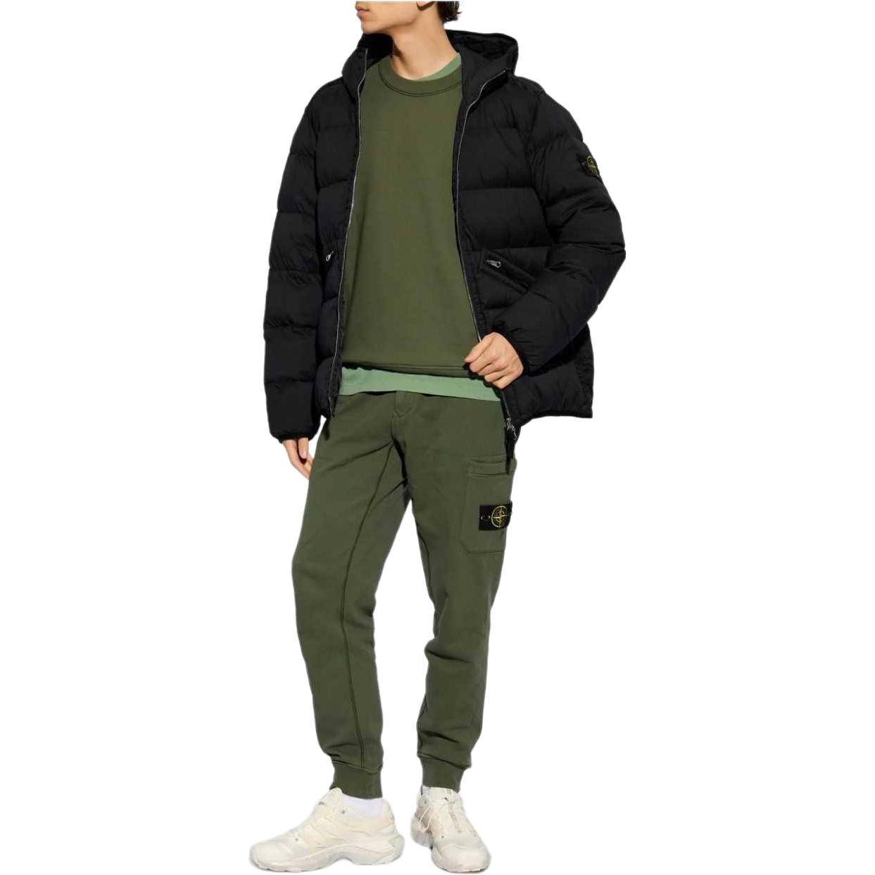 STONE ISLAND FW24 Unisex Green Logo Crewneck Sweatshirt with Ribbed Cuffs 811563051-V0059 圖 4