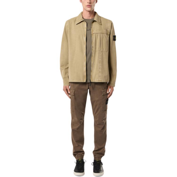 STONE ISLAND FW24 Washed Cotton Stand Collar Shirt Jacket Khaki Menswear 8115103WN-V0194 圖 3