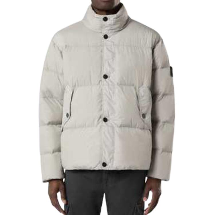 Shop STONE ISLAND FW24 防水防風高領灰色帶徽標男女款夾克 811540123-V0060