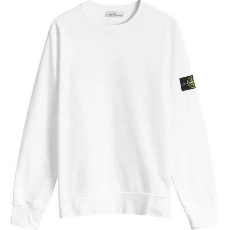 Stone Island FW24 White Logo Crewneck Sweatshirt Unisex with Ribbed Cuffs 811563051-A0001