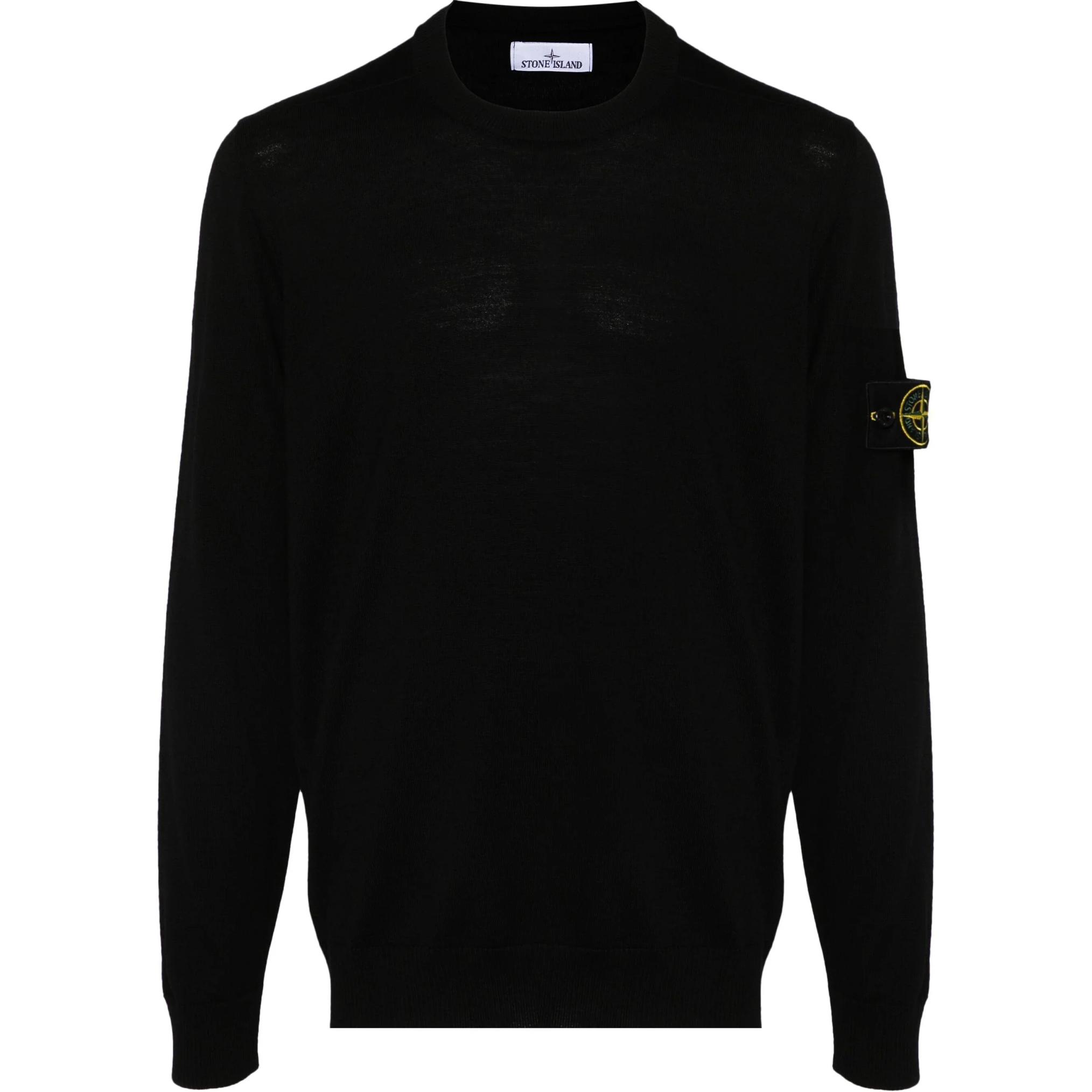 STONE ISLAND FW24 Wool Ribbed Crewneck Pullover Knit Sweater  Black. 8115510C4-A0029