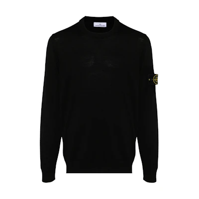 STONE ISLAND FW24 Wool Ribbed Crewneck Pullover Knit Sweater Black. 8115510C4-A0029