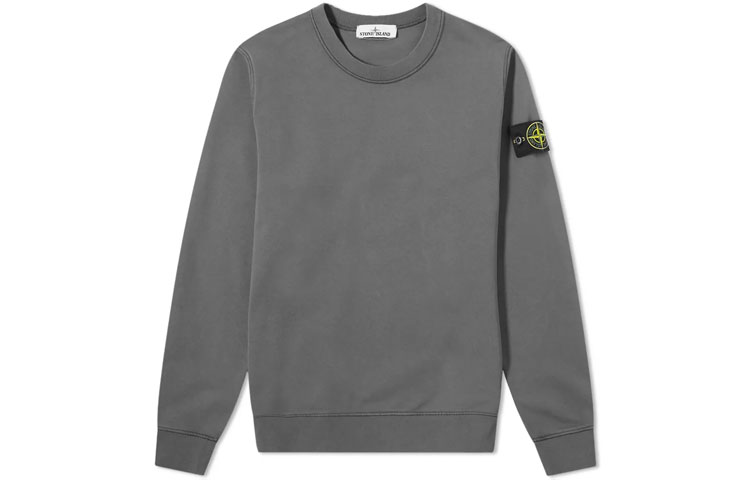 Stone Island Garment Dyed Compass Patch Crewneck Sweatshirt Grey Mens Casual 741563051-V0063