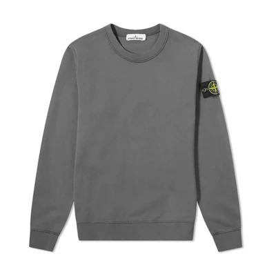 Stone Island Garment Dyed Compass Patch Crewneck Sweatshirt Grey Mens Casual 741563051-V0063