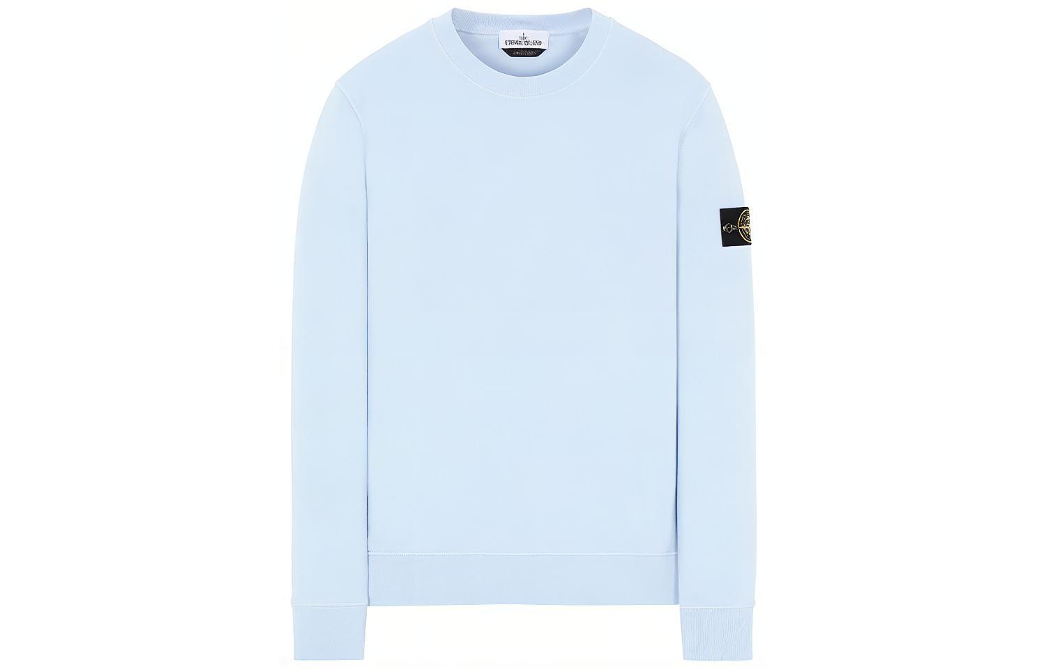 STONE ISLAND Garment Dyed Compass Patch Crewneck Sweatshirt Sky Blue . 741563051-V0041