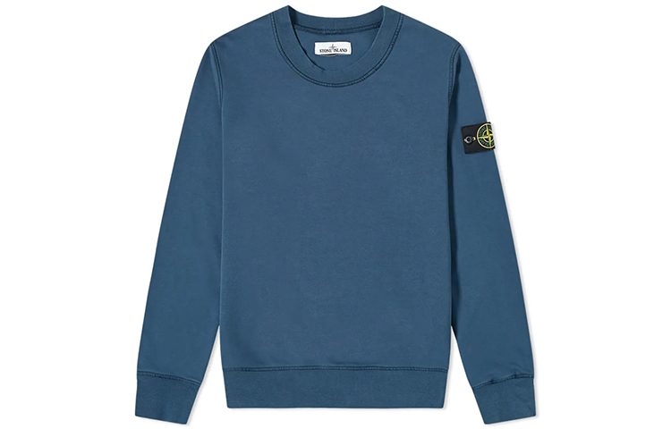 Stone Island Garment Dyed Compass Patch Crewneck Sweatshirt Blue Mens 721563051-V0028