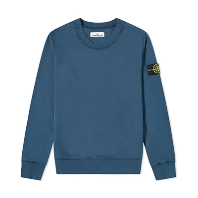 Stone Island Garment Dyed Compass Patch Crewneck Sweatshirt Blue Mens 721563051-V0028