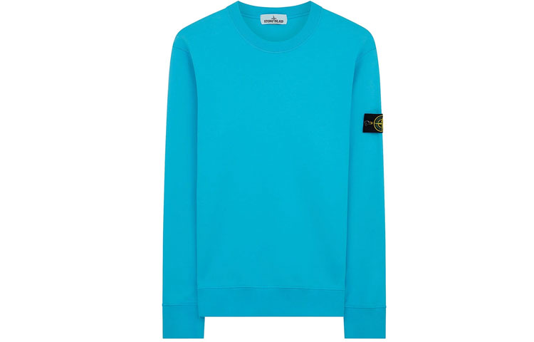 STONE ISLAND Garment Dyed Crewneck Sweatshirt Compass Patch Turquoise Menswear. 741563051-V0042