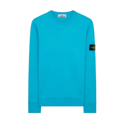 STONE ISLAND Garment Dyed Crewneck Sweatshirt Compass Patch Turquoise Menswear. 741563051-V0042