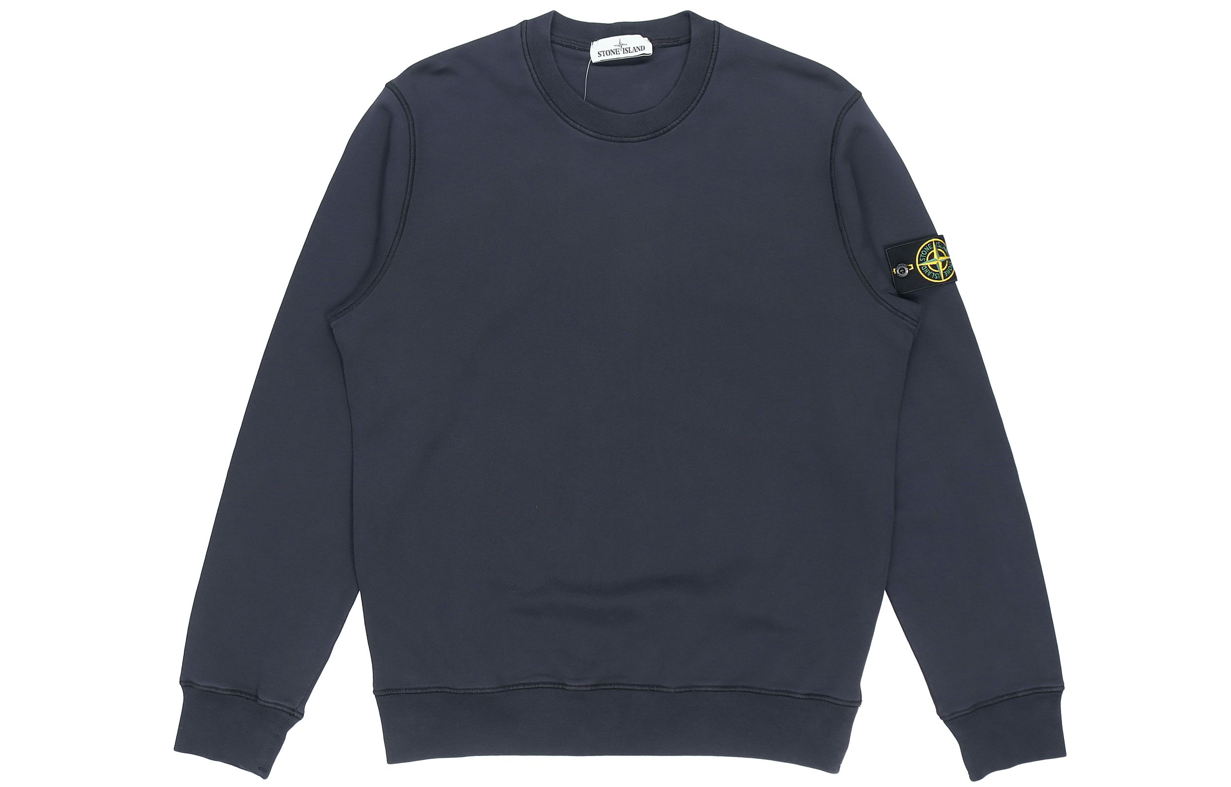 STONE ISLAND Garment Dyed Navy Crewneck Sweatshirt with Compass Patch  Casual. 741563051-V0020