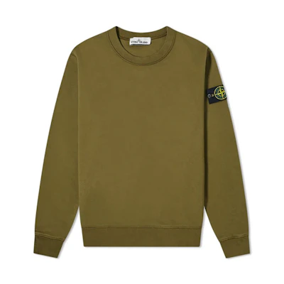STONE ISLAND Garment Dyed Olive Green Crewneck Sweatshirt with Compass Patch. 741563051-V0058