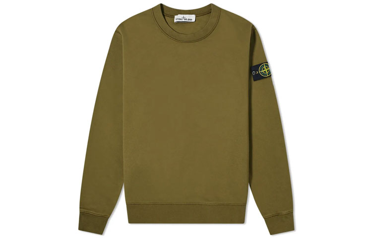 STONE ISLAND Garment Dyed Olive Green Crewneck Sweatshirt with Compass Patch. 741563051-V0058 圖 2