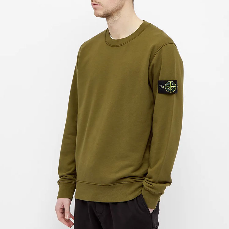 STONE ISLAND Garment Dyed Olive Green Crewneck Sweatshirt with Compass Patch. 741563051-V0058 圖 4